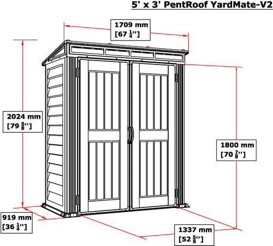 DuraMax YardMate Pent 5x3 Vinyl Shed V2 Measurements Diagram